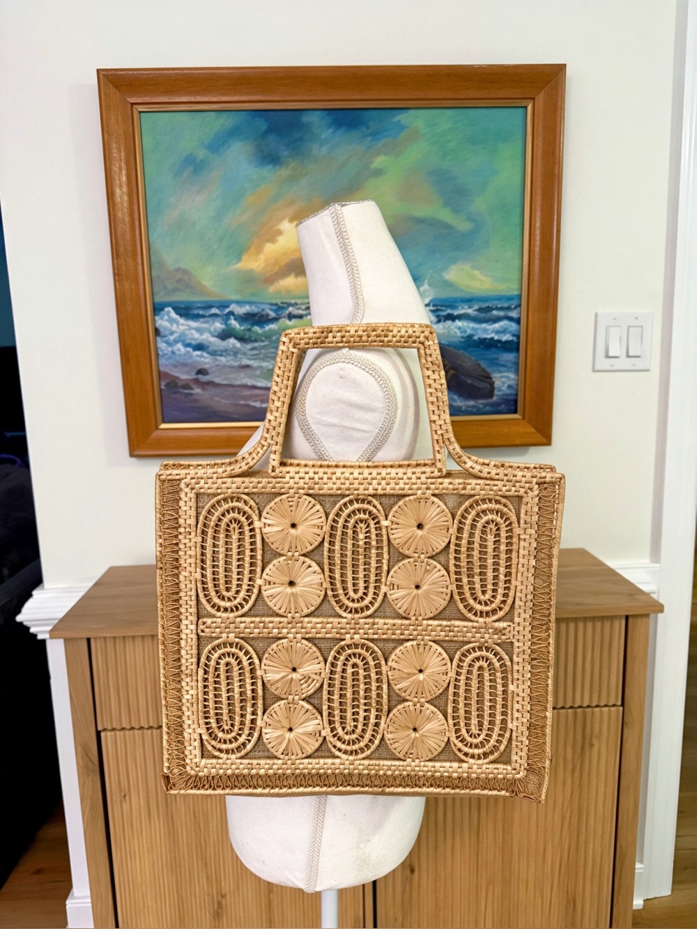 Vintage Handwoven Natural Rattan Tote Bag